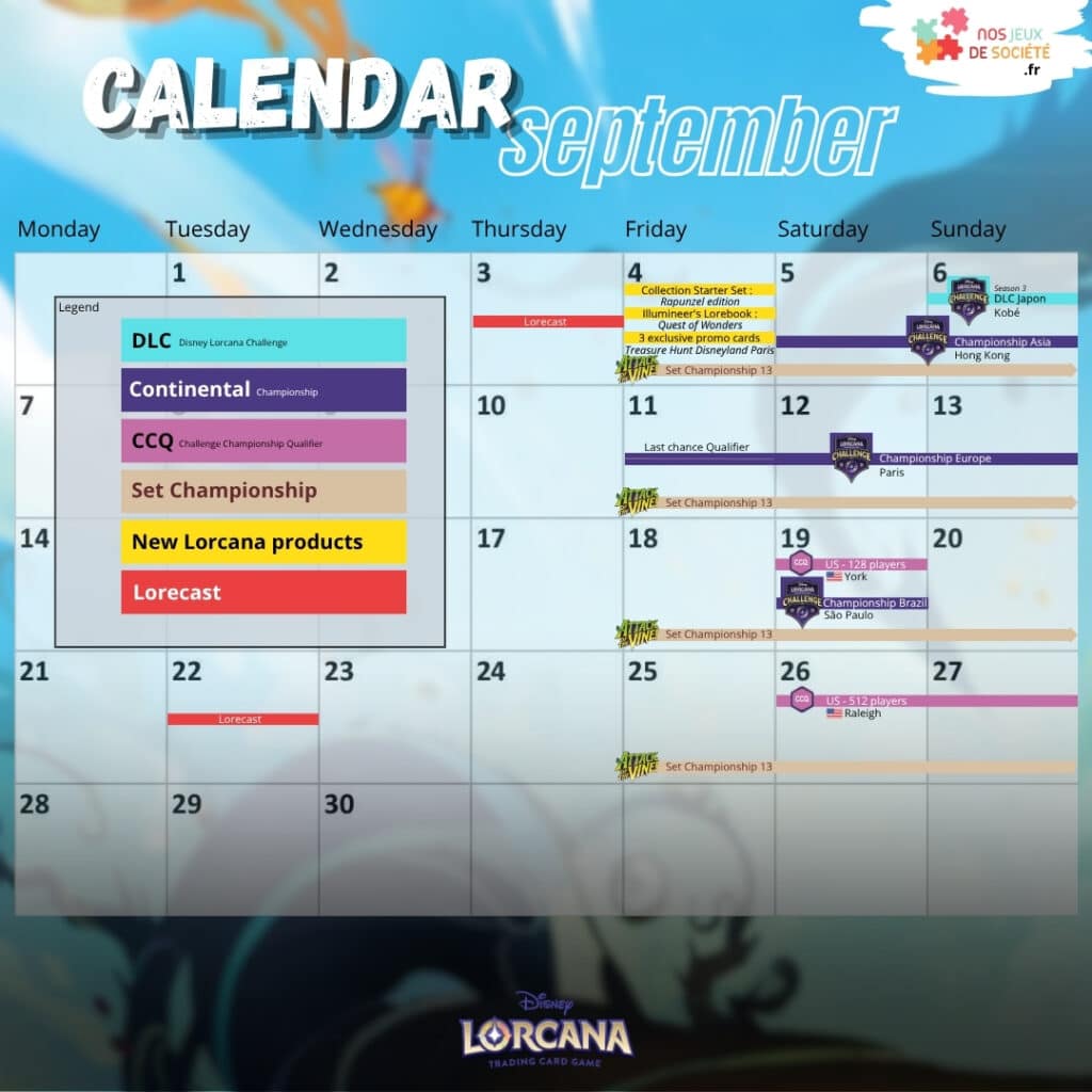 Lorcana calendrier septembre www.nos-jeux-de-societe.fr