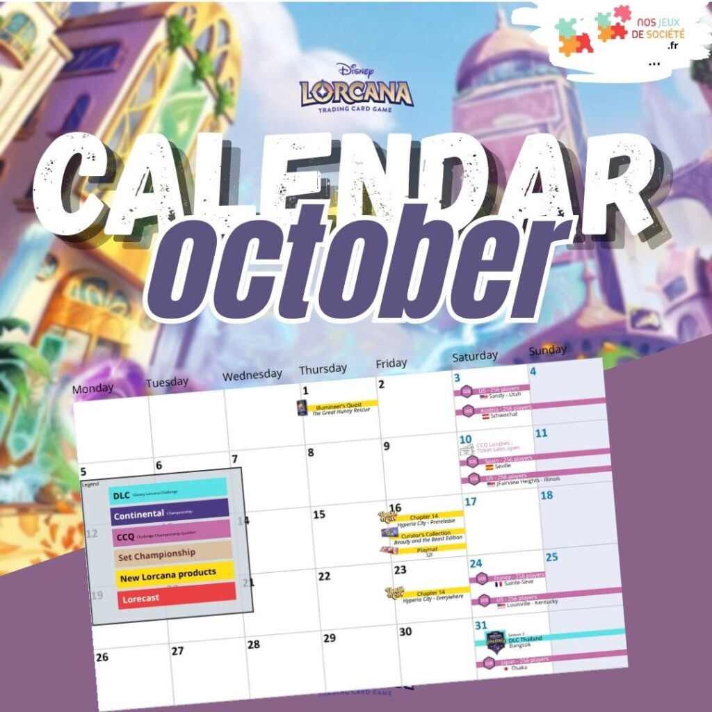 Lorcana calendrier octobre www.nos-jeux-de-societe.fr